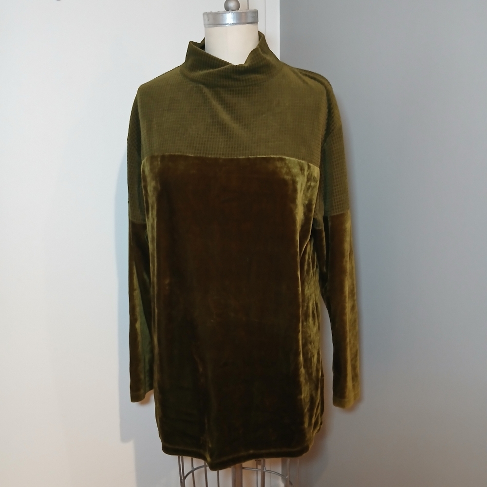 Vintage Fashion Bug Velvet Green Tunic Top / XL